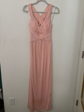 David’s Bridal Size 0 Peach Pink Chiffon Formal Gown Open Back